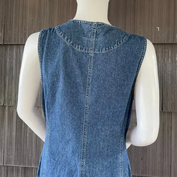 🔥Vintage 90s Y2K St. John’s Bay Denim Mini Jumper Dress Button Down Pockets 8P - Picture 6 of 16